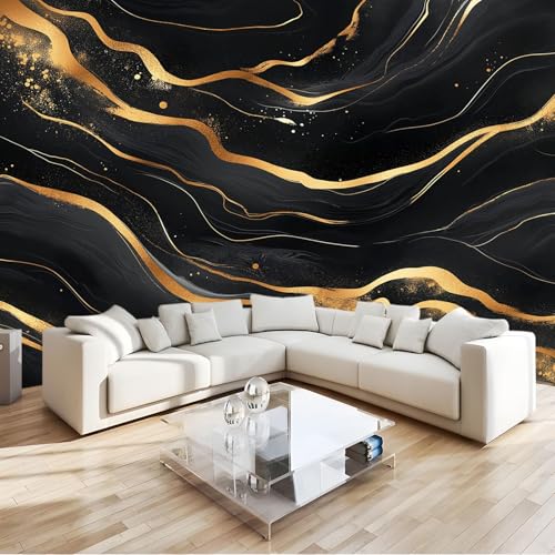 Papier peint marbre noir et or intissé 450x315 cm décor mural