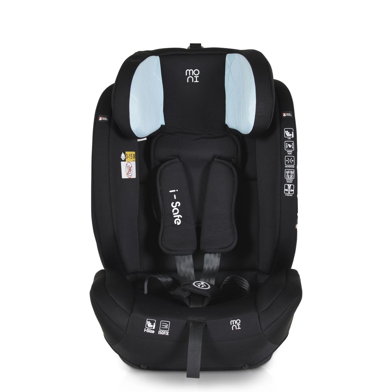 Moni siège enfant i-Size i-Safe (76-150cm) Isofix, Top Tether, réglable, coloris:bleu
