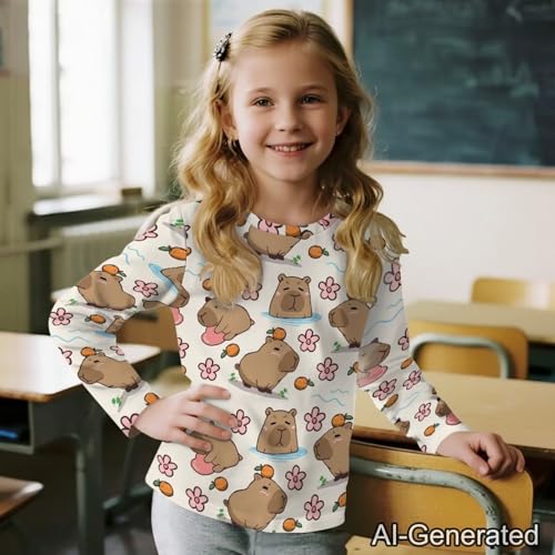 Image of Renewold Boys Girls Tees Kids T-Shirt Long Sleeve Crewneck T Shirts Casual Athletic Tops Clothing for Home School Travel