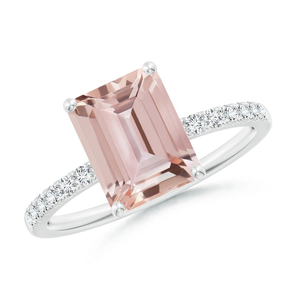 Lab-Grown Emerald-Cut Pink Morganite Engagement Ring with Lab Diamonds Side Stone Halo Engagement Ring 14k White Gold Plated 925 Sterling Silver