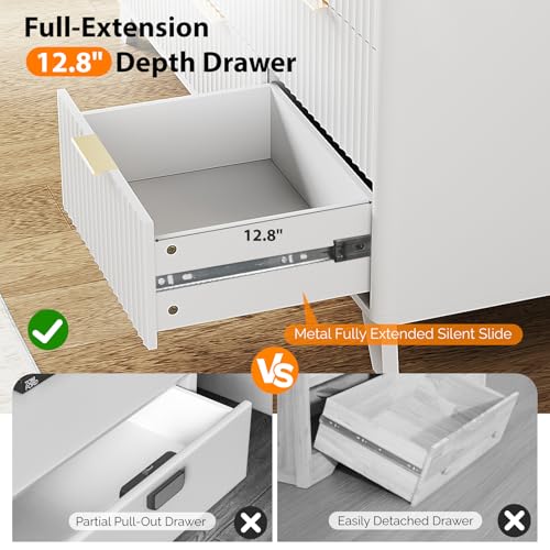 Image of VINGLI 9 Drawer Dresser White Fluted Dresser for Bedroom with Rounded Edges, 57 inch Long Wood Dressers White and Gold, 57 inch W*15.75 inch D*29.92 inch H