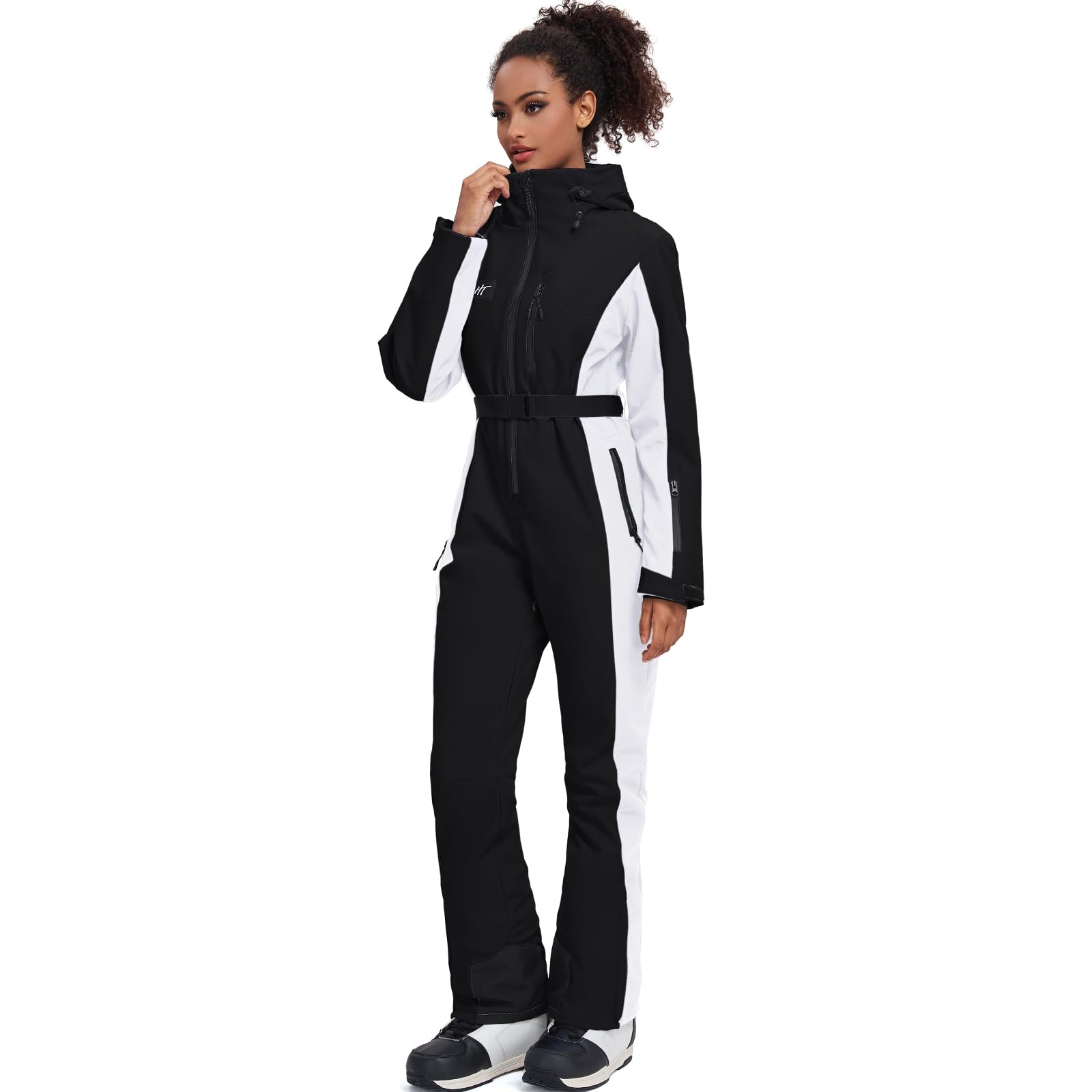HOTIAN Traje de esquí para mujer de una sola pieza, mono de esquí para invierno, cálido, nieve, esquí, resistente al viento, impermeable, para exteriores, mono de nieve, mono con capucha, traje de