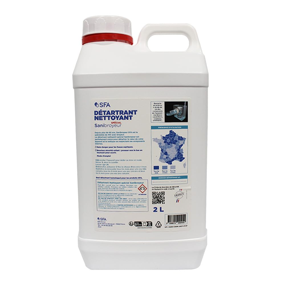 SFA – Descalcificador sanitario – Mantenimiento de inodoros – Respeta el caucho – Adecuado para fosas sépticas y conductos de pequeño diámetro – 2 l – Made In France