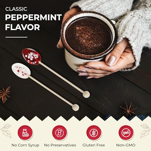 Image of Melville Candy Hot Cocoa /Latte Spoons & Stirrers Gift Set - Made in the USA Stirrers for Hot Cocoa, Lattes, & Coffee - Individually Wrapped (6-Count, Peppermint)