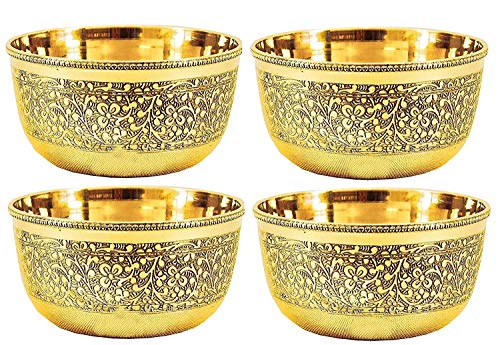 Image of Brass Bowl Sets Best Flower Design Brass Bowl Dinner Tableware Serving Indian Food, Tableware Set of (4)