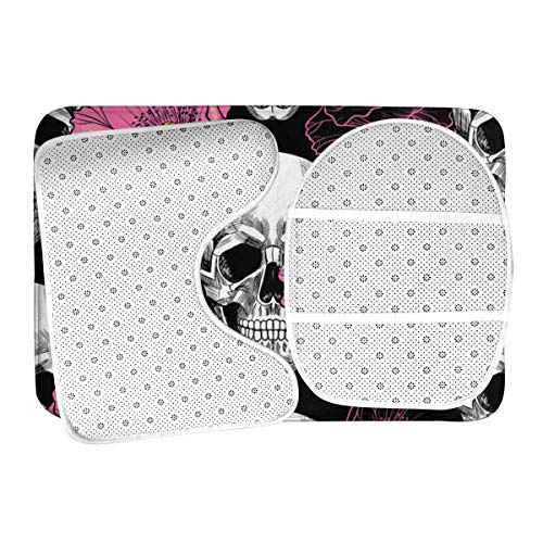 RedBeans Rutschfeste Badvorleger-Set, 3-teilig, Flanell, mit Totenkopf-Motiv, rosa Blume, Badezimmer-Set, inklusive… – Bild 6