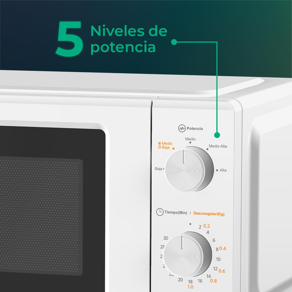 Svan Micro-ondes 19 Litres Basique Pose libre, Blanc SMW19700. 700W, 5 Programmes, Commande Manuelle, Mode Décongélation, Cavité Émaillée, Nettoyage Facile, Minuterie 30min