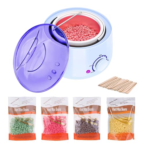 Wax enthaarung, Wachswärmer mit 4X100g Wachsperlen für haarentfernung,Schmerzloses Wachserhitzer Haarentfernung Set,Professional elektrischer Wachserhitzer für alle Wachstypen