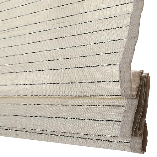 Image of TWOPAGES Ramie Bamboo Blind Cordless No Drill Roman Shade for Indoor Windows Light Filtering Custom Made Roman Window Shade Blackout, Beige White, 1 Piece