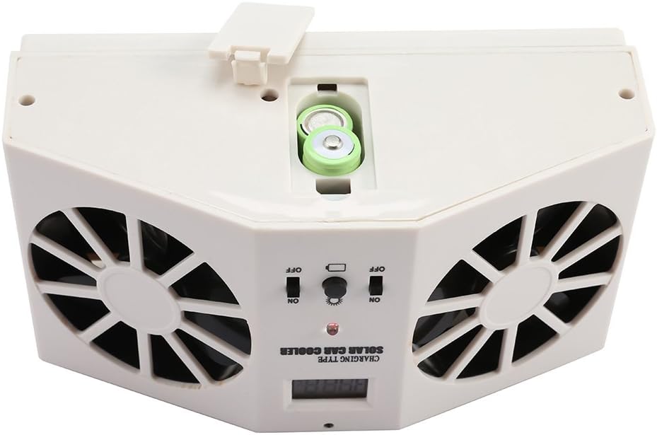 AUTOLOVER Solar Powered Car Cool Cooler Fan Auto Front/Rear Window Air Vent Exhaust Fan Vehicle Radiator Vent with Ventilation (White)