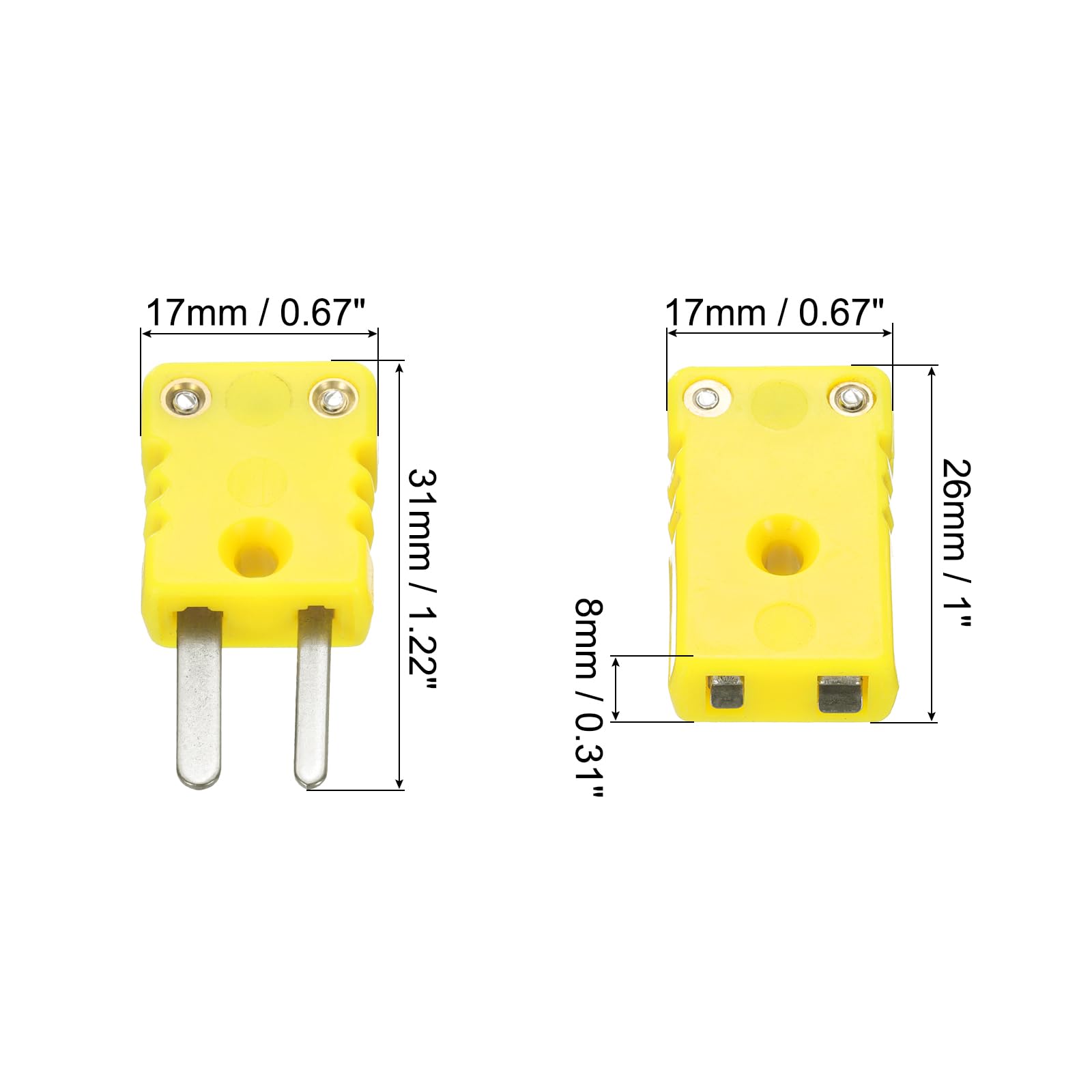 QUARKZMAN Mini K Termopara Złącza męskie żeńskie wtyczka adapter wysokiej temperatury 220°C (428°F) do czujnika termopary żółty sonda 3 zestawy