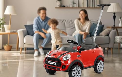 Miniatura 9 de Rollplay MINI Cooper - Auto de empuje para niños pequeños, auto con mango de empuje ajustable, modo pie a piso, volante con sonidos, cinturón de