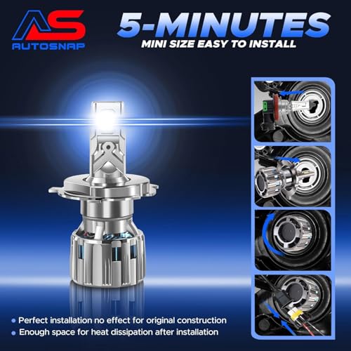 Image of AUTO SNAP Headlight Bike LED Bulbs 110W /11000 Lumens Super Bright LED Headlight Conversion Kit for Motorcycle 6500K Cool White 2 Year Warranty Set of 1 H4