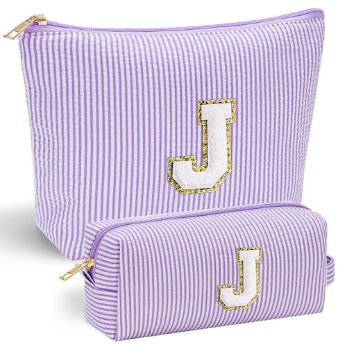 YOOLIFE Preppy Stuff for Teen Girls, Gifts for Teen Girls Birthday Gifts Idea for Mom Her | Personalized Cute Makeup Bag for Girlfriend | 21st Birthday Gifts for Her Makeup Pouch Monogram Makeup Bag J