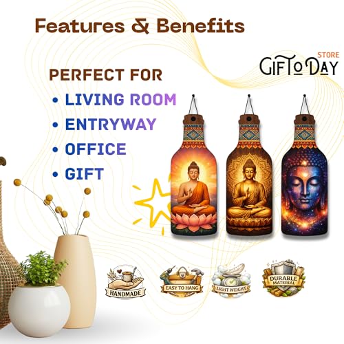 Image of Giftoday Wooden Hanging Wall Decor Sign for Home | Motivational, Spiritual, Garden & Quote Wall Hanging Plaque for Living Room, Bedroom, Entryway & Office Decor (Buddha Spiritual Art)