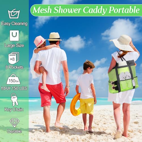 Image of Hillban Large Beach Mesh Bags Bulk for Women Beach Tote Bag with 8 Pocket Zipper Waterproof Sandproof for Pool Cruise Ship