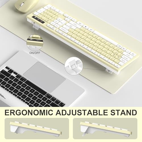 Image of Wireless Keyboard and Mouse Combo, Full-Sized Wireless Keyboard and Adjustable DPI Mouse, 2.4GHz USB Receiver, Keyboard and Mouse for PC, Windows, Desktop, Laptop (Canary Yellow)