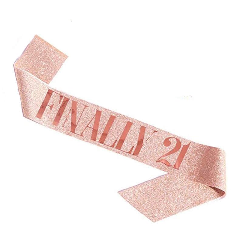21st Birthday Sash, Rose Gold 21st and Fabulous Sash, Age 21 Sash, Luxury Glitter Sparkling Happy Birthday Sash, Finally 21, 21st Birthday Decorations. (Finally 21 Rose Gold)