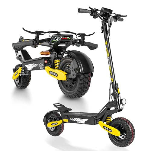 EOEOTWO Electric Scooter for Adults, 1200W/2400W Motor Fast E-Scooter, 11' Off-Road Tires, Up to 30/40 MPH Top Speed & 20/43 Miles Long Range, Dual Brake, Foldable (1200W - 48V 13Ah, Yellow)