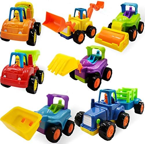 Scientoy Toy Cars, 7 pcs Construction Vehicles, Friction Power Cars Set for Kids, Excavator, Bulldozer,Tractor, Dump Tuck,Cement Mixer Toy Truck, Roller, Best Car Toys for 1 2 3 Year Old