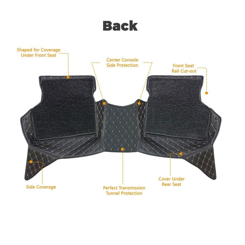 Image of NCEHEAL 7D Compatible with Volkswagen Virtus Custom Fitted Faux Leather 7D Antiskid Car Floor Mats - Black with Silver Thread