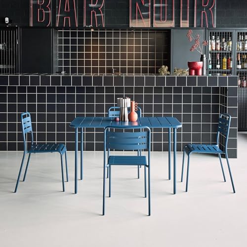 Set Tavolo Da Giardino In Metallo, 4 Sedie, Blu Navy - 3