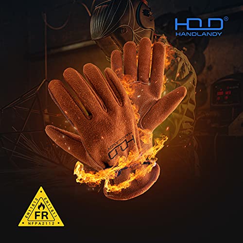 Hldd Handlandy 2 Pairs Deerskin Leather Work Gloves For Men & Women, Heat Fire Resistant Forge Welding Gloves, Rigger Gloves For Driver, Construction, Yardwork, Gardening, Bbq (L, Brown) #TOP4