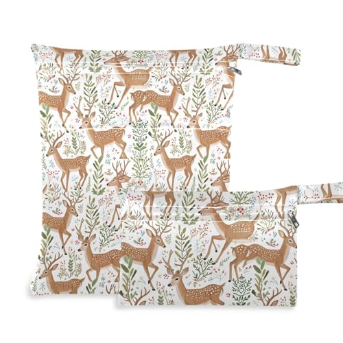 Coikll Wet Dry Bags for Cloth Diaper 2 Pack Waterproof Yoga Gym Bag for Swimsuit Wet Clothes Baby Items-?Cute Deer?