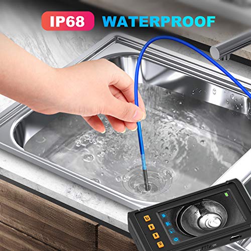 33FT Dual-Lens Borescope, Oiiwak Industrial Endoscope 1080P Video Sewer Pipe Drain Plumbing Wall Inspection Camera Snake with Light IP68 Waterproof, 32GB Card, Tool Box