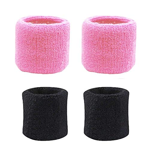 Image of Play2Fit 4 Cotton Wristband (2 Pair) Soft Sweatband For All Sport, Stretchable, Sweat Absorbent Supports Wrist Made In India (Baby Pink / Black, 3 Inch)