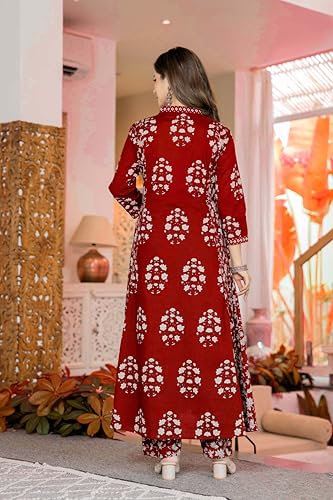 Image of PARTHVI Women's Pure Cotton Block Printed Ethnic Wear Kurta & Palazzo Pants & Dupatta Set