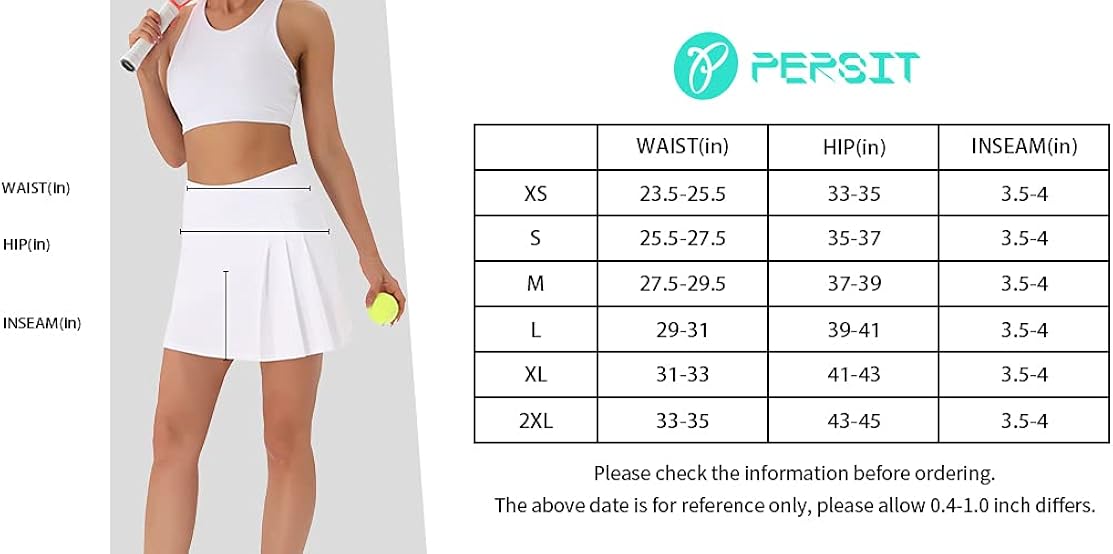 PERSIT Women's High Waisted Pleated Tennis Skirts Golf Running Workout Athletic Skorts with Pockets and Shorts : Sports & Outdoors