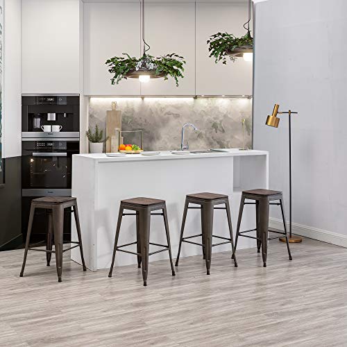 Changjie Furniture Bar Stools Set Of 4 With Wooden Seat Backless Barstools Industrial Counter Height Bar Stools Stackable For Kitchen (24 Inch, Bronze) #TOP3