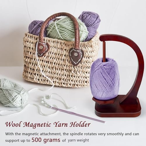 Image of Wooden Yarn Holder for Crocheting,Magnetic Wooden Yarn Holder with Anti-Slip Pads,Crochet Gift for Knitting Lovers