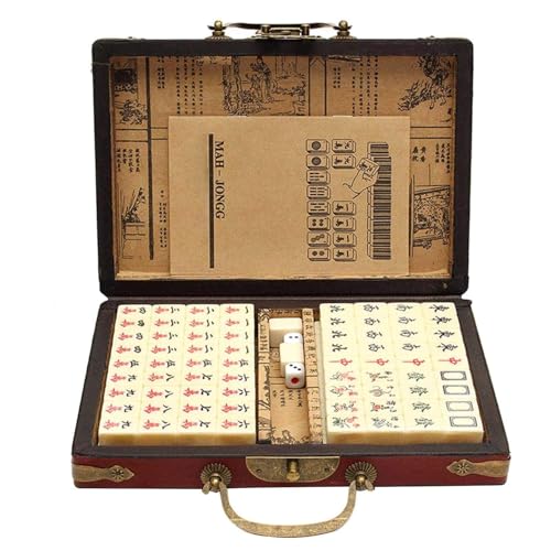 Mahjong chinois portable 144 pièces ensemble de jeu robuste vacances