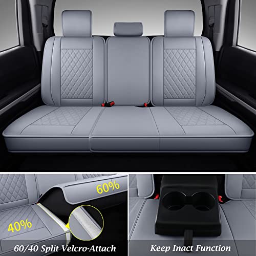 Image of Coverado Toyota Tundra Seat Covers, Leather Car Seat Covers Full Set Automotive Seat Covers Protector Compatible with 2007-2021 Toyota Tundra Crew /Crewmax /Extended /Double Cab(Gray)
