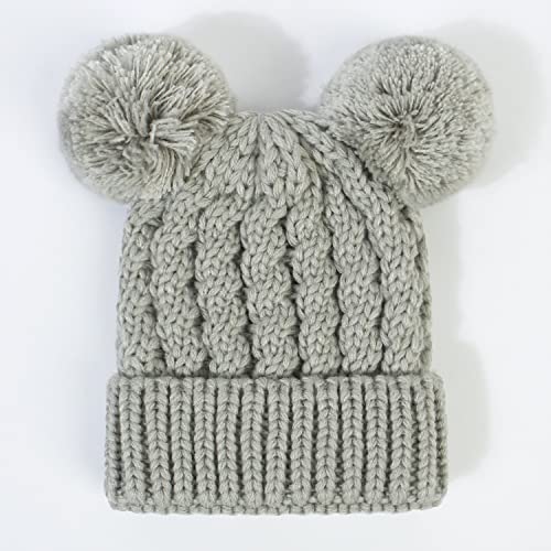 MOK Baby Beanie for Girls Cable Knit Winter Hat with Double Pom Pom Skull Hats2