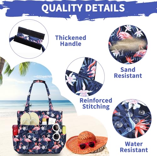 Image of Kasqo Beach Tote Bag for Women, 22L Waterproof Sandproof Medium Packable Travel Bag with Zipper for Pool Gym Shopping