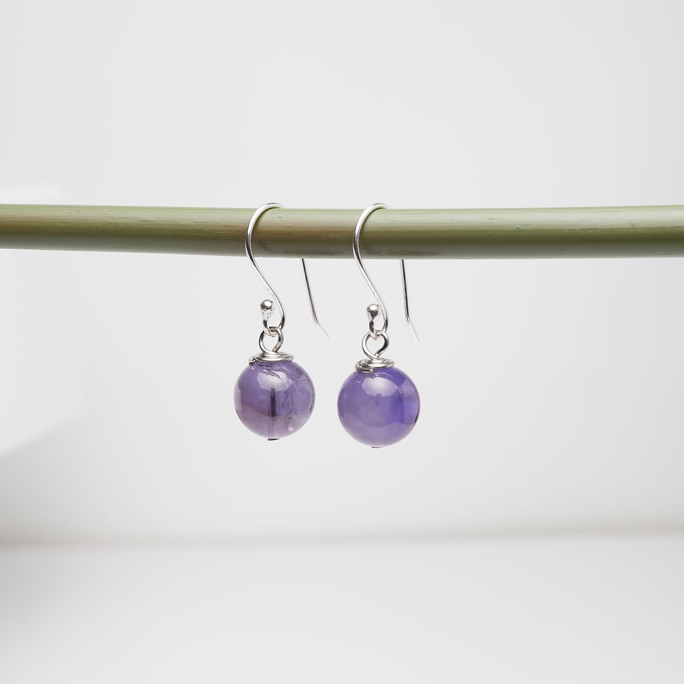 Orecchini da donna | Orecchini pendenti pendenti in argento sterling con pietre preziose naturali fatte a mano da donna Orecchini con perline a sfera da 10 mm | Regalo per donne (Ametista viola)
