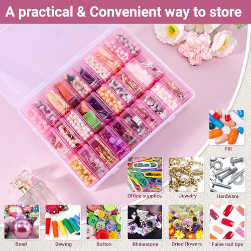 Image of Cosics Bead Storage Containers, Plastic Bead Organizer Case with 30 Small Storage Case for Small Projects, Jewelry Kit, DIY Craft Supply, Stickers, False Nails, Hardware, Seeds, Pink