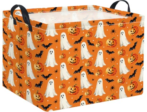 Image of Halloween Basket Cute Baskets for Kids Pumpkin Basket Rectangular Storage Bin Organizer Box Room Decor(Yellow Pumpkin Ghost)