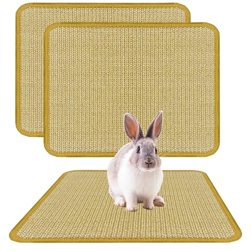 DYAUS Rabbit Scratching Pad Sisal Bunny Scratch Pad Natural Rabbit Foraging Mats for Cages Indoor Bunny Toys Accessories for Bedding Biting Sleeping Resting (2PCS 16x12in)