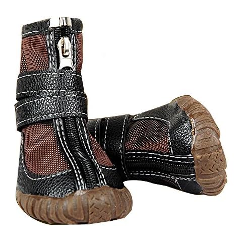 FLAdorepet Large Big Dog PU Leather Sport Shoes Winter Waterproof Pet Dog Puppy Martin Boots Non-slip Pitbull Golden Retriever Rain Shoes (9, Brown) Cover