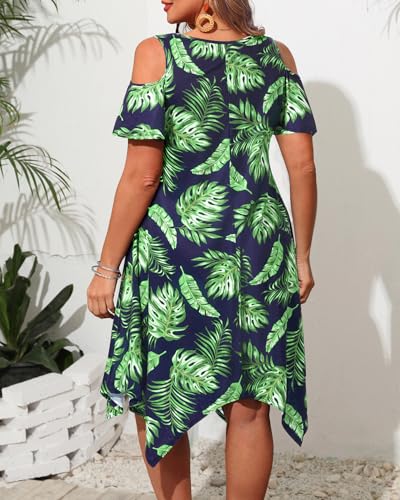 Image of Pinup Fashion Plus Size Summer Sundress Casual Flowy Cold Shoulder Dress