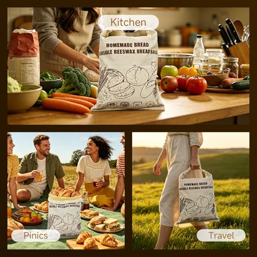 Beeswax Bread Bags for Homemade, 2 Pack (13x17in) XL Reusable Bread Bag - image 6