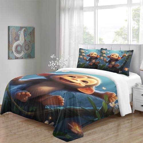 Parure de lit singe 3D microfibre de haute densité pour lit double enfant