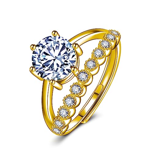 Bague de fiançailles zircone cubique plaquée or 14 carats double couche coupe 2 carats