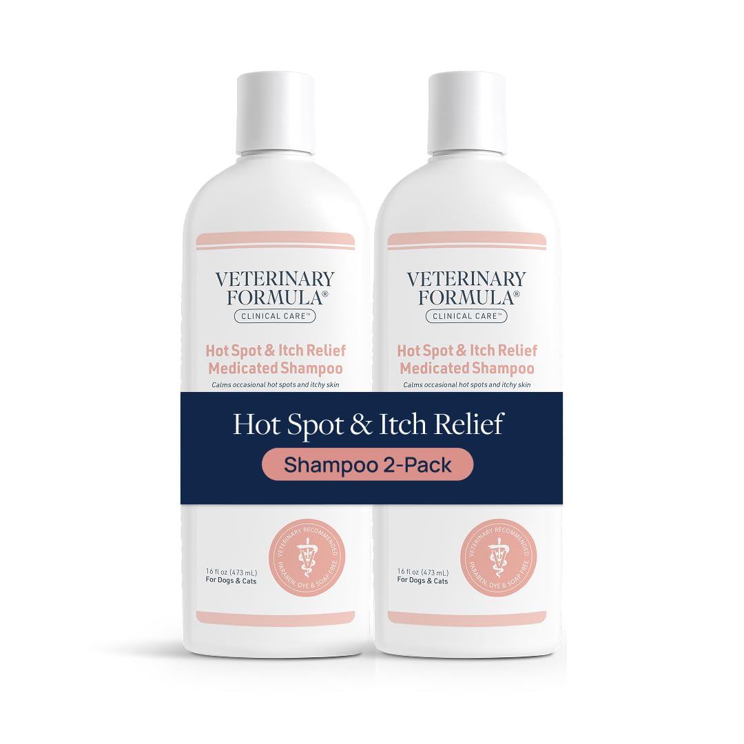 Veterinary Formula Clinical Care Hot Spot & Itch Relief Medicated Shampoo for Dogs and Cats 16 Fl Oz – Helps Alleviate Sensitive Skin, Scratching, and Licking of Coat (2 Pack)
