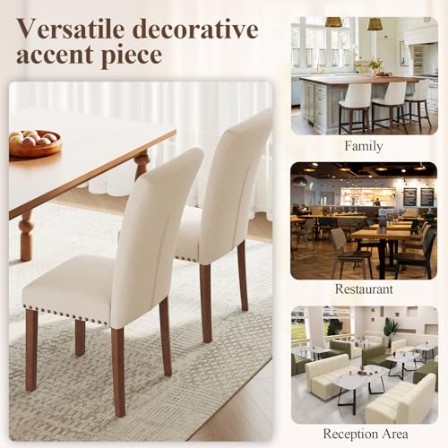 Image of Farmhouse Dining Chairs Set of 6, High Back with Wooden Legs and Nailhead Trim, Modern Fabric Dining Room Chair for Kitchen /Restaurant