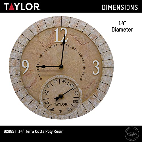 Taylor 92682T Terra Cotta Poly Resin Indoor And Outdoor Clock And Thermometer thumb #3